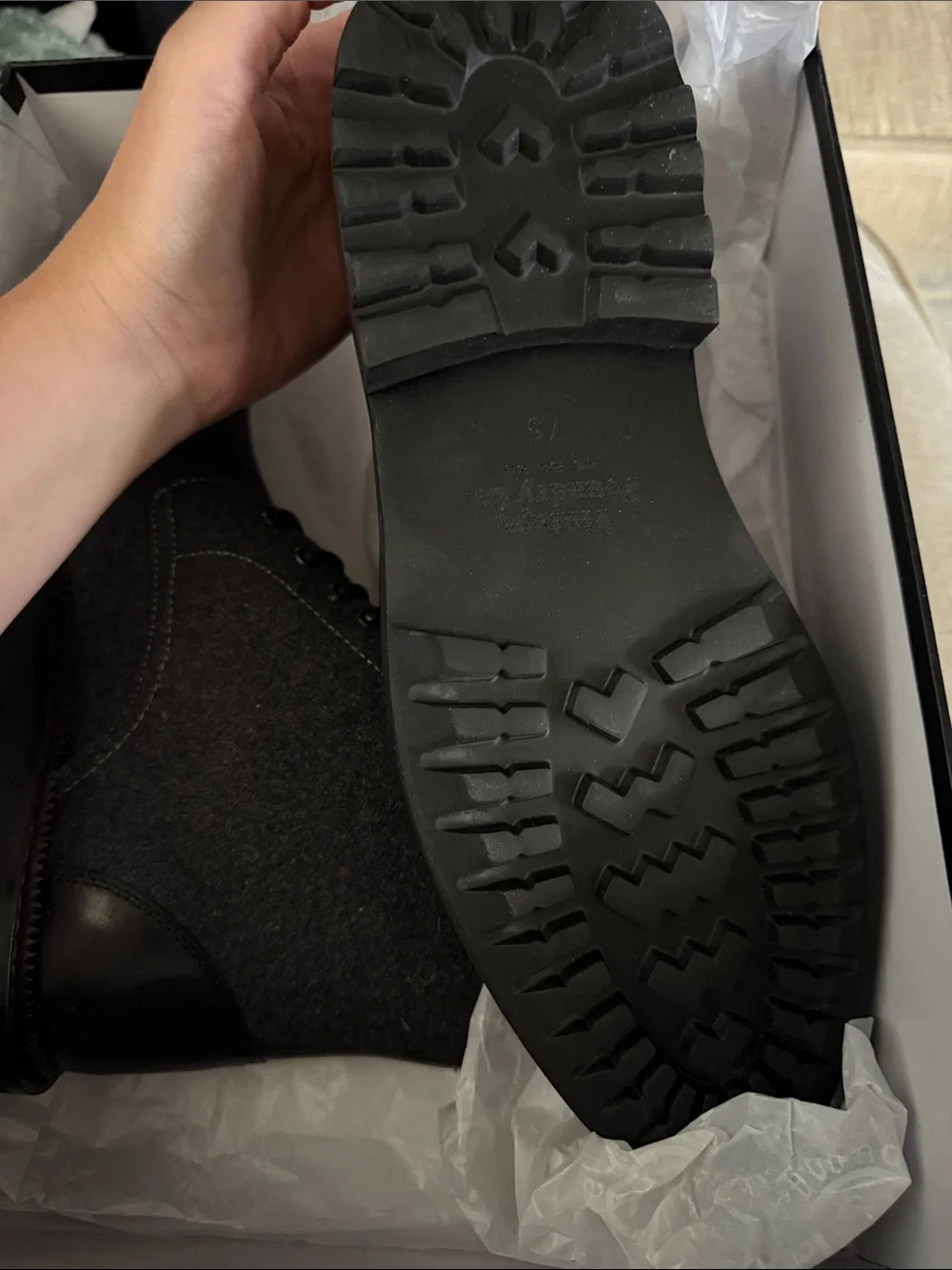 Men's Gray Wool and Black Leather Lace-Up Boots
